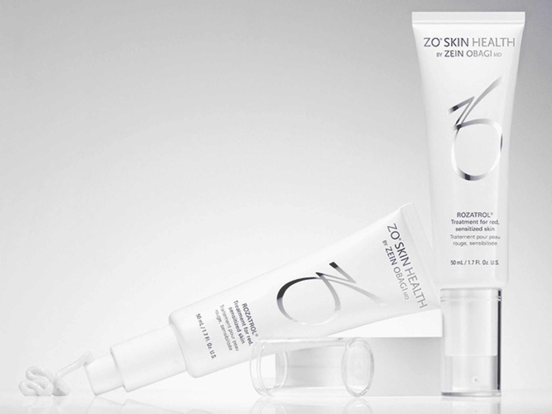 ZO Skin Health Rozatrol tubes on a sleek, white surface.