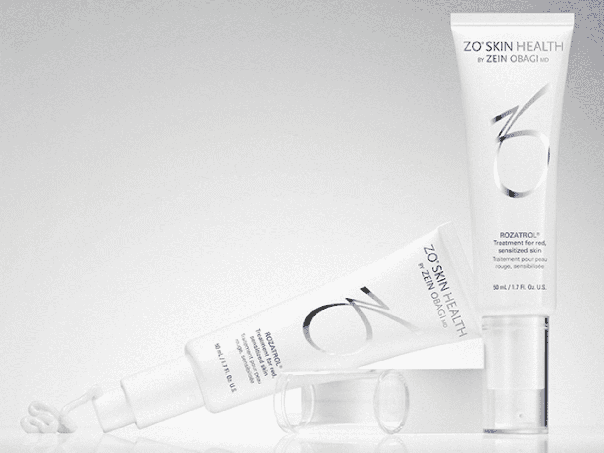 ZO Skin Health Rozatrol tubes on a sleek, white surface.